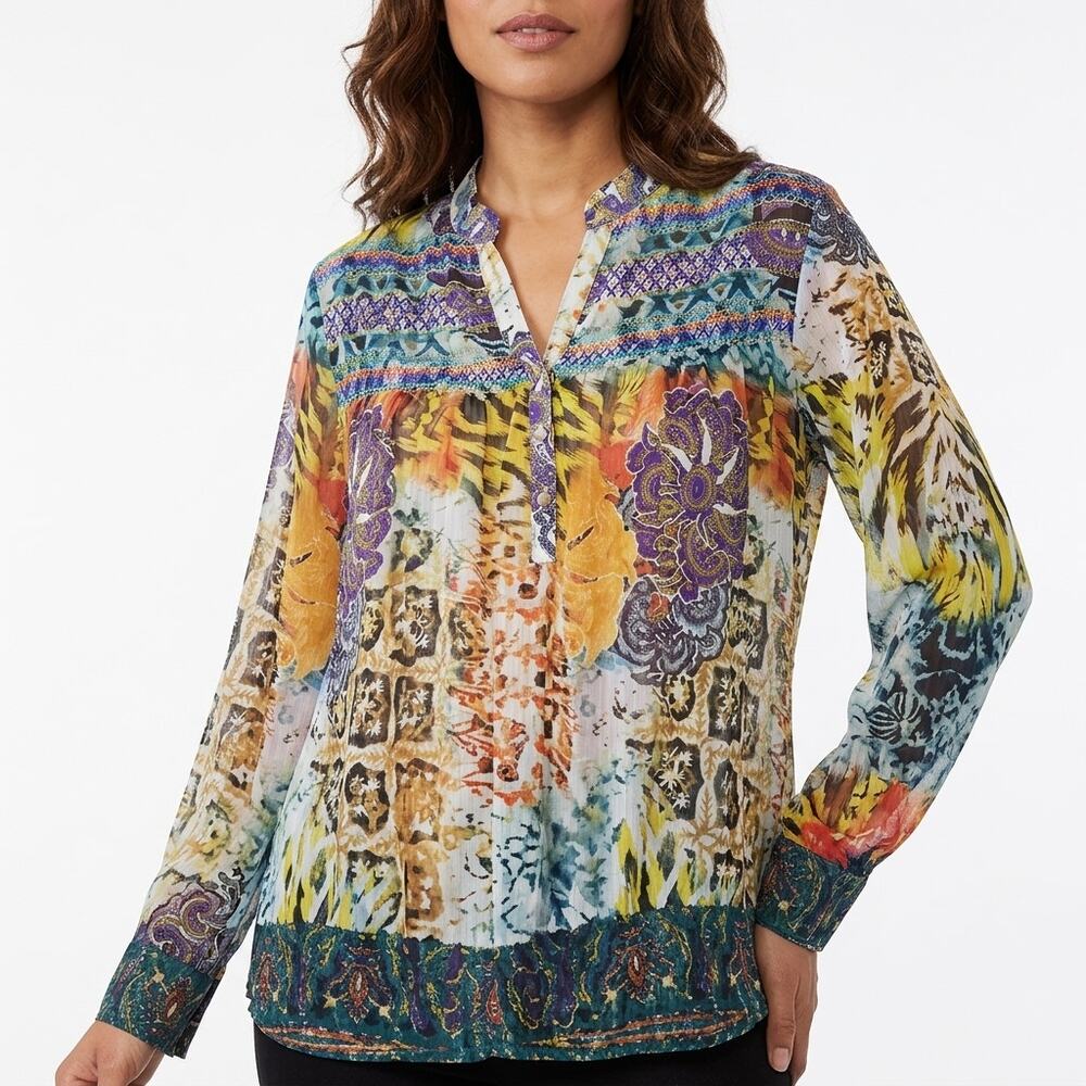 Cristina Multicolor Abstract Lightweight Blouse Women Size S